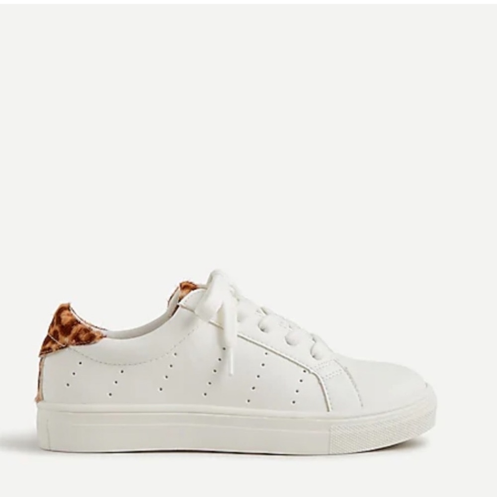 Size 10 Crewcuts Kids White Sneakers with Animal Print Trim